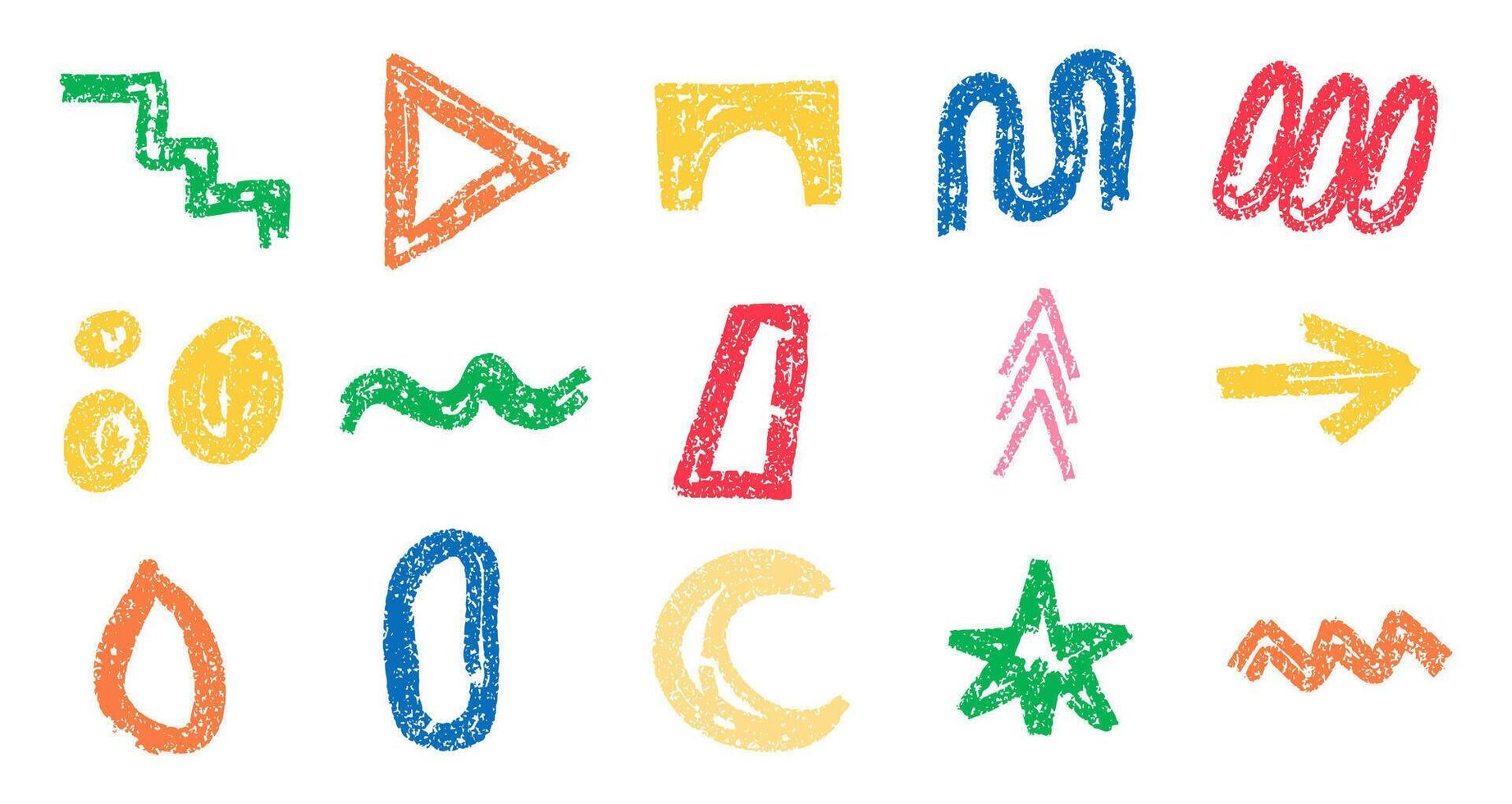 Retro shape and scribble crayon abstract texture doodle set vector