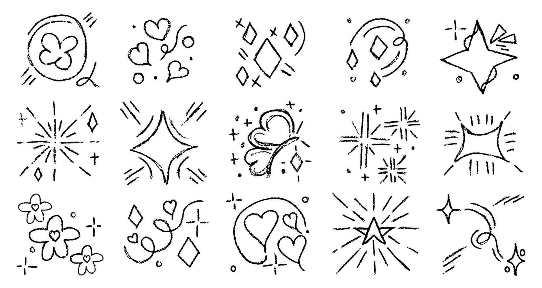 Set of Doodle line sparkle black charcoal, hand drawn grunge elements vector