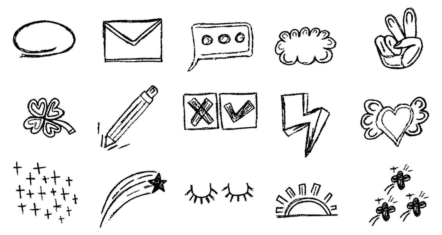 Set of black charcoal hand drawn comic graffiti grunge elements vector
