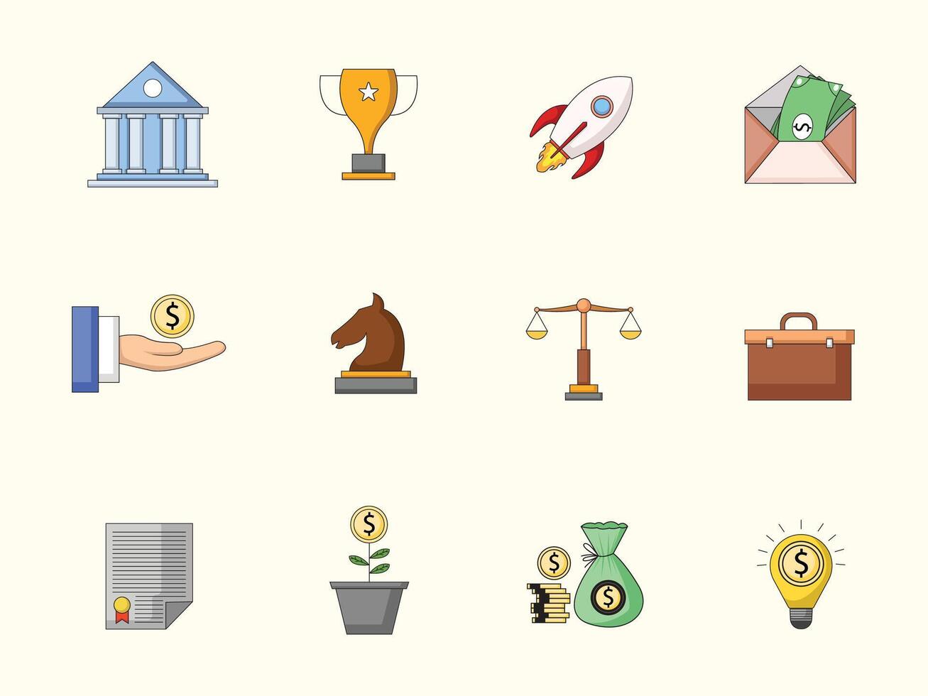Finance icon set, cash, saving, financial goal, earning money and revenue icons. Solid icons collection vector