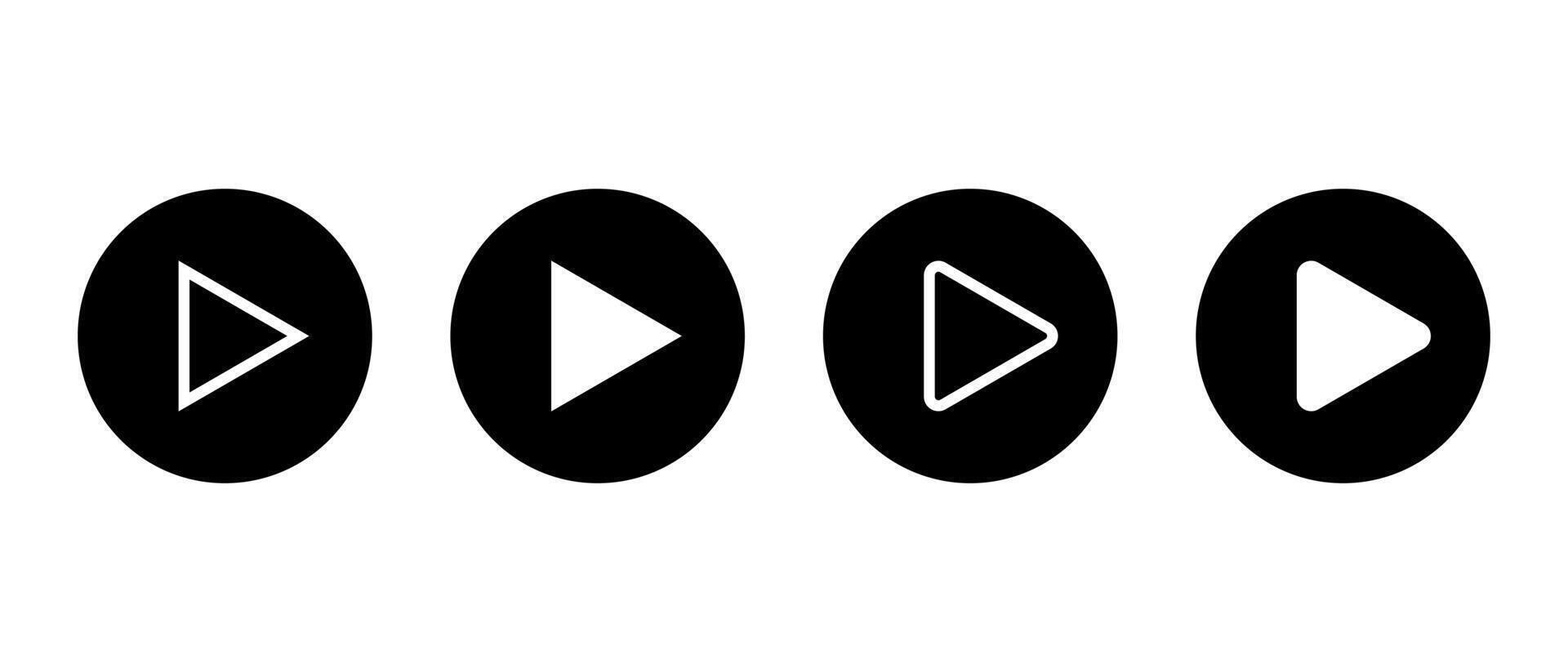 Play button icon set on black circle. Media player sign symbol vector