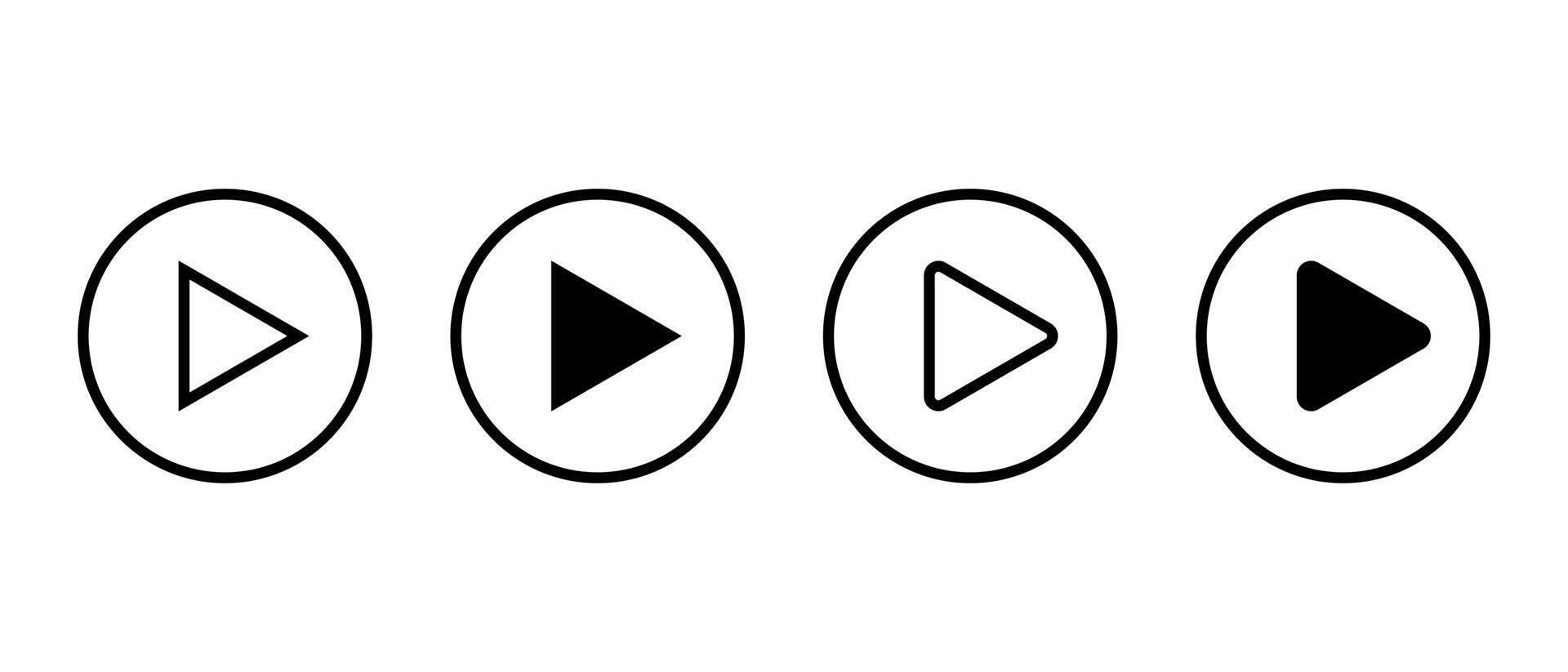 Play button icon set on circle line. Media player sign symbol vector