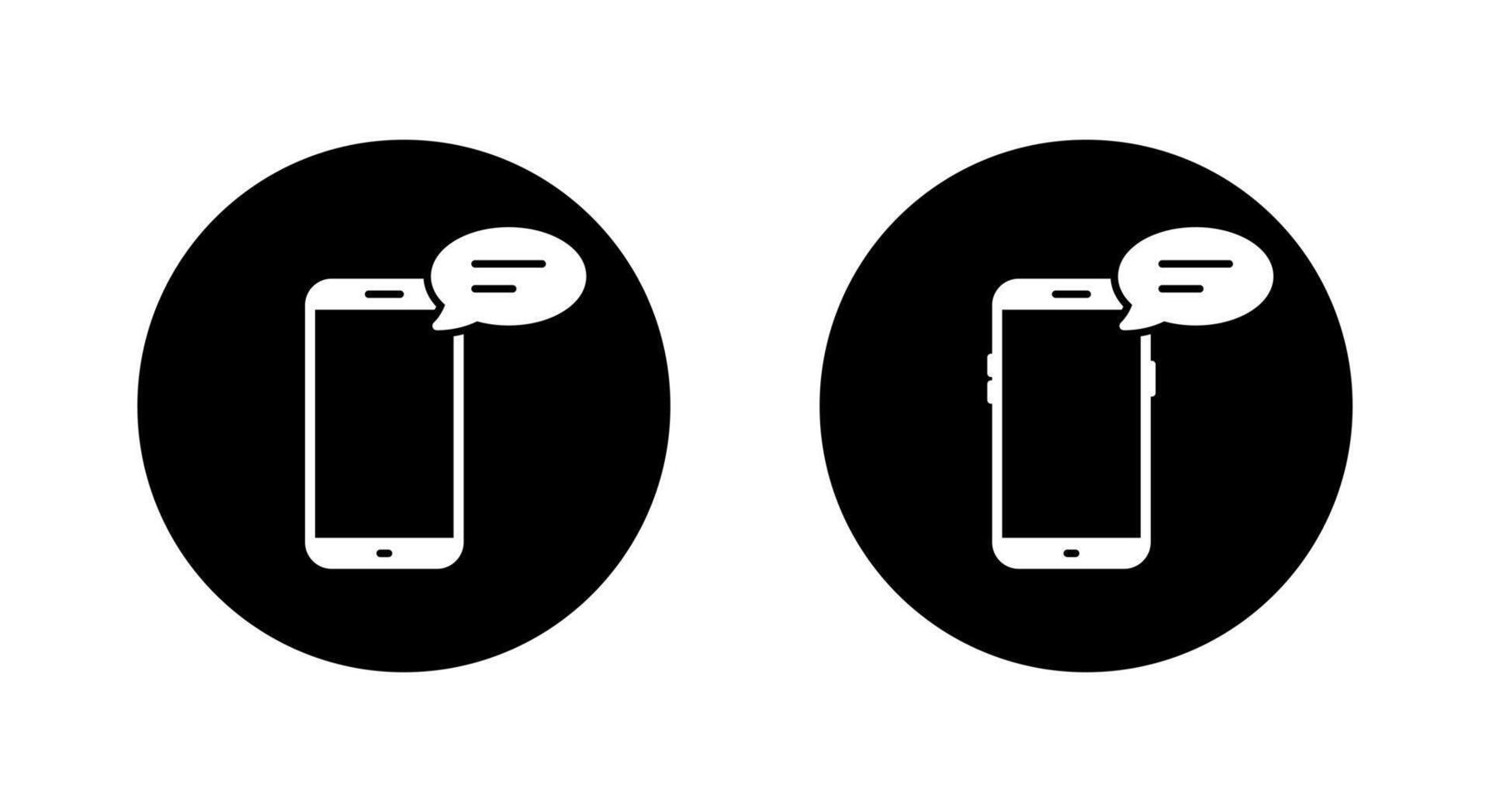 Message phone icon on black circle. Chat on smartphone sign symbol vector