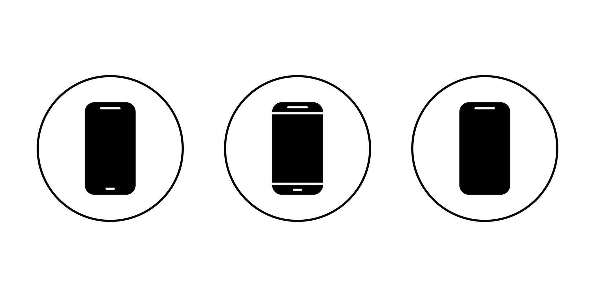 Smartphone device icon set on circle line. Mobile phone, cellphone sign symbol vector