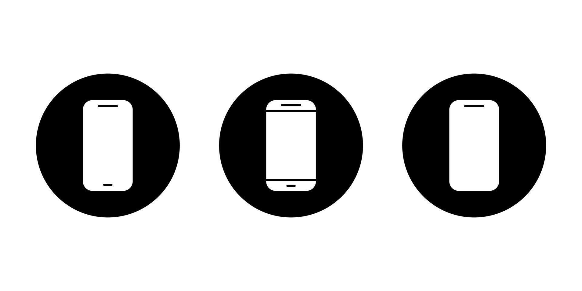 Smartphone device icon set on black circle. Mobile phone, cellphone sign symbol vector