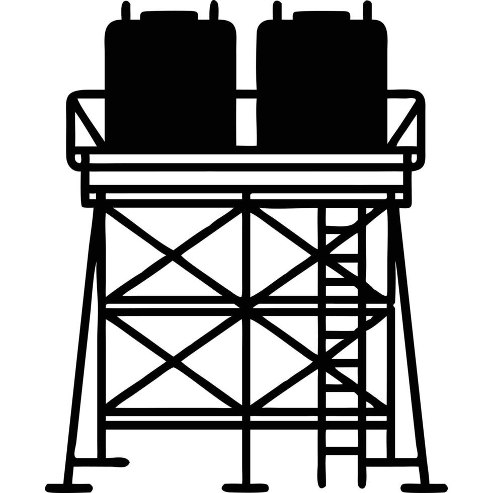 A black and white illustration of a tower with two tanks vector
