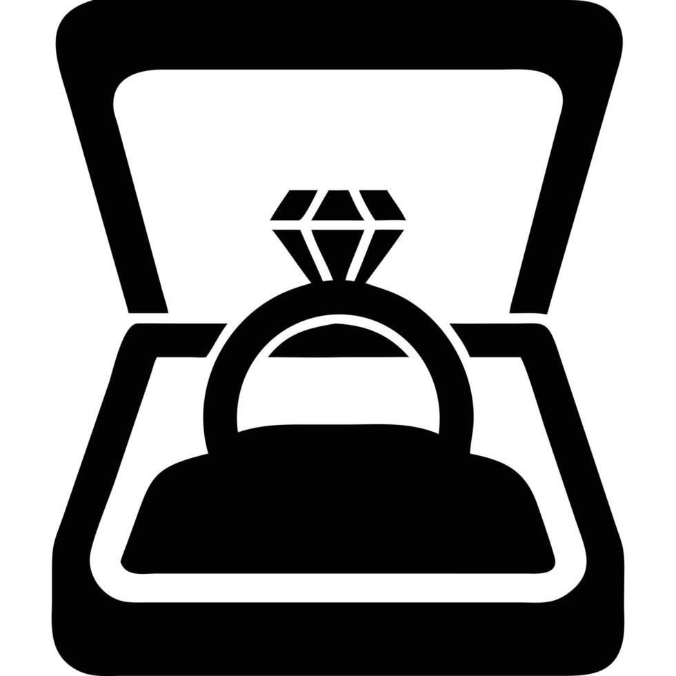 An engagement ring in a box with a diamond vector