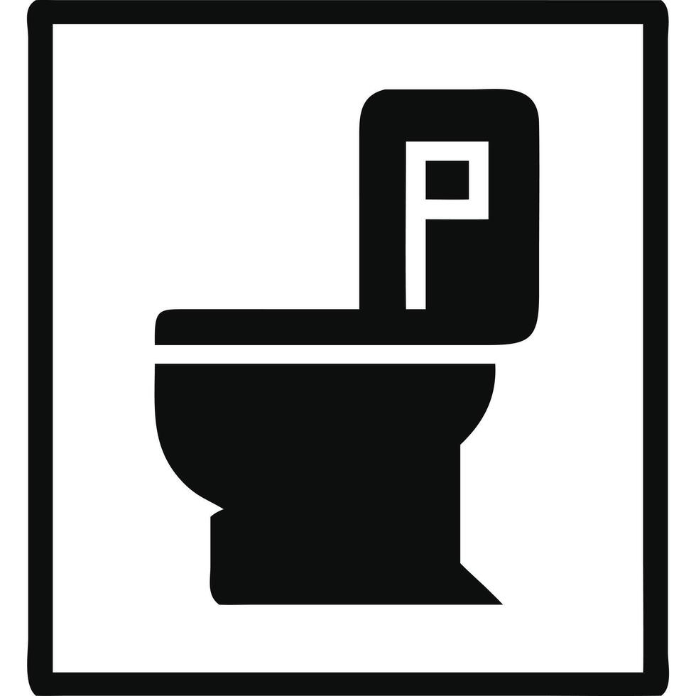 A black and white sign with a toilet in it vector