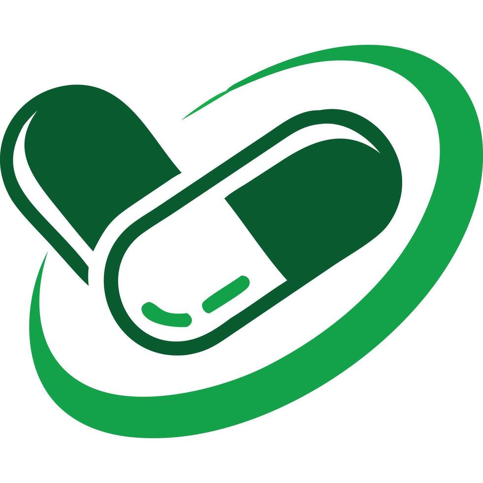 A green pill with a white circle around it vector
