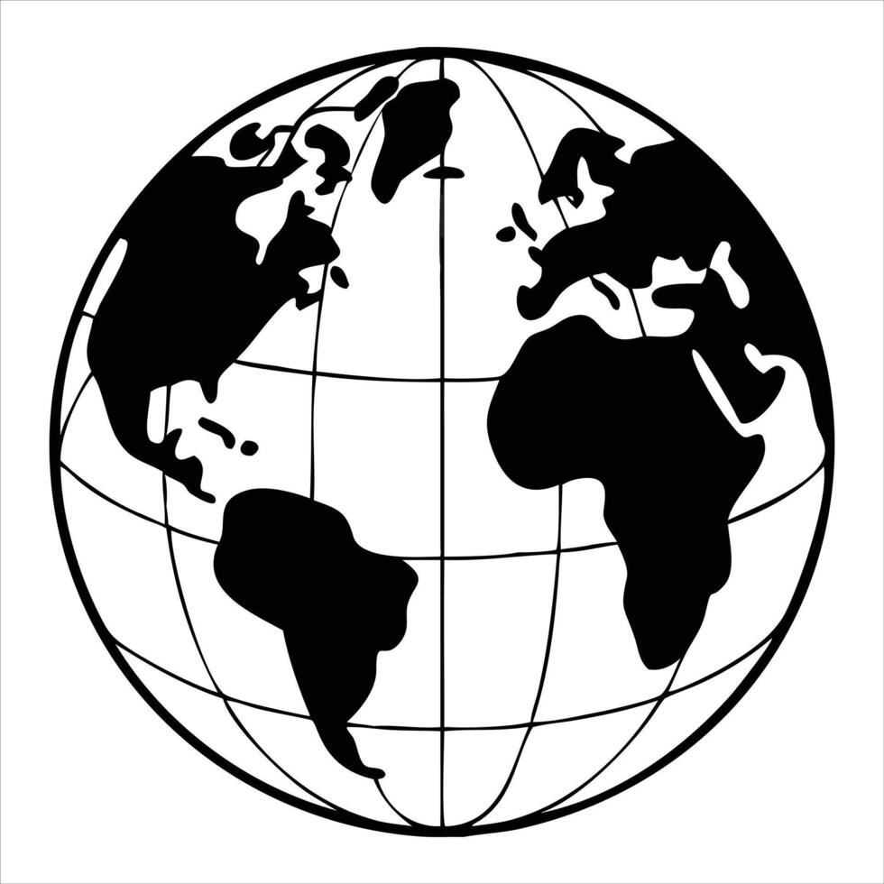 A black and white world globe on a white background vector