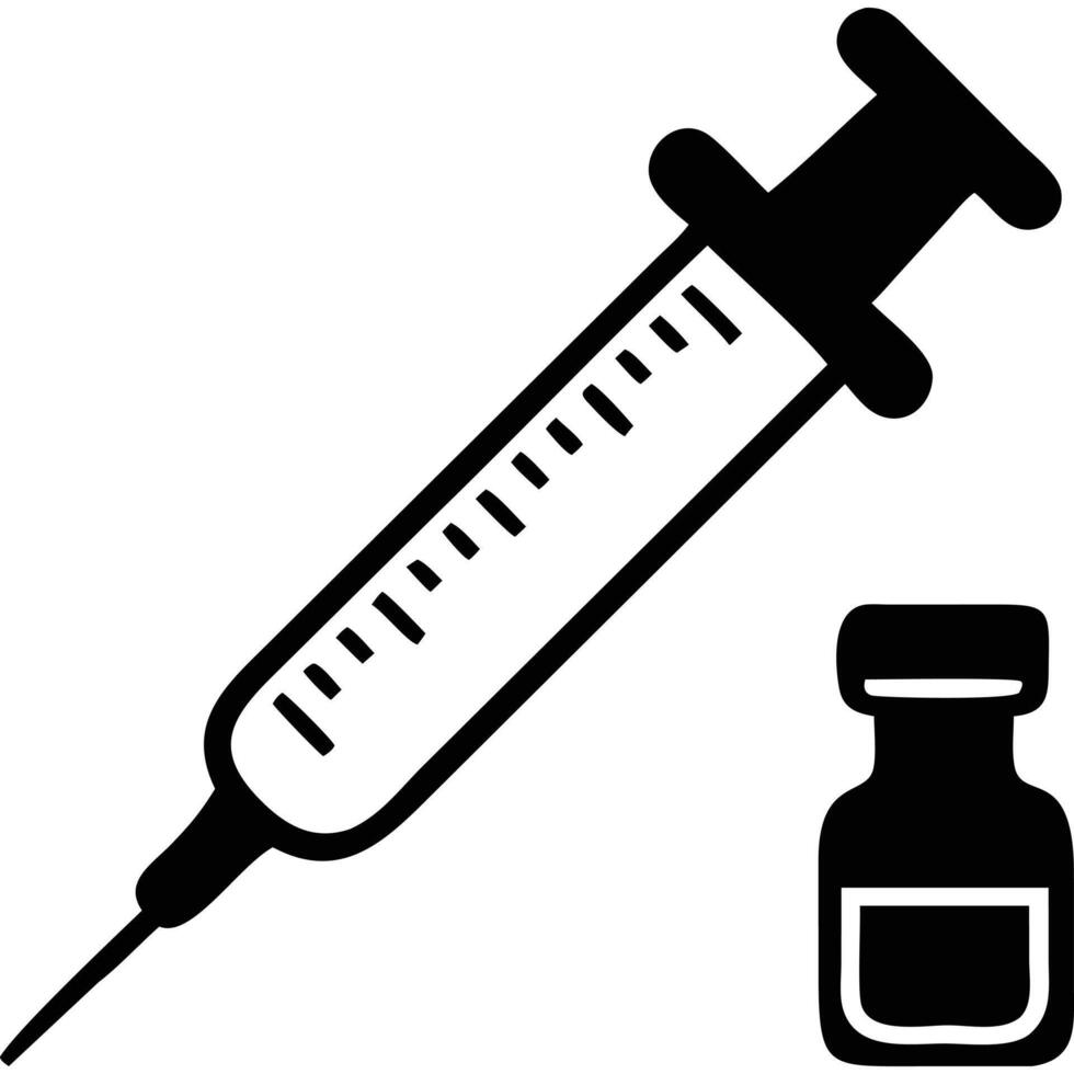 A syringe and a bottle of medicine vector