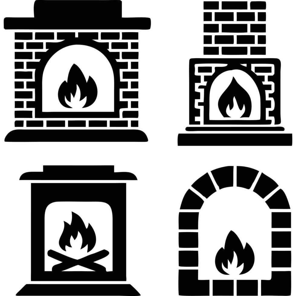 Fireplace icon set vector