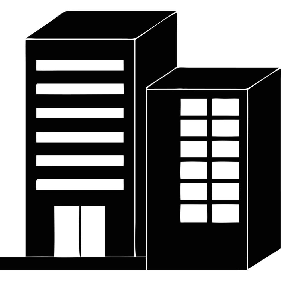 A black and white illustration of two tall buildings vector