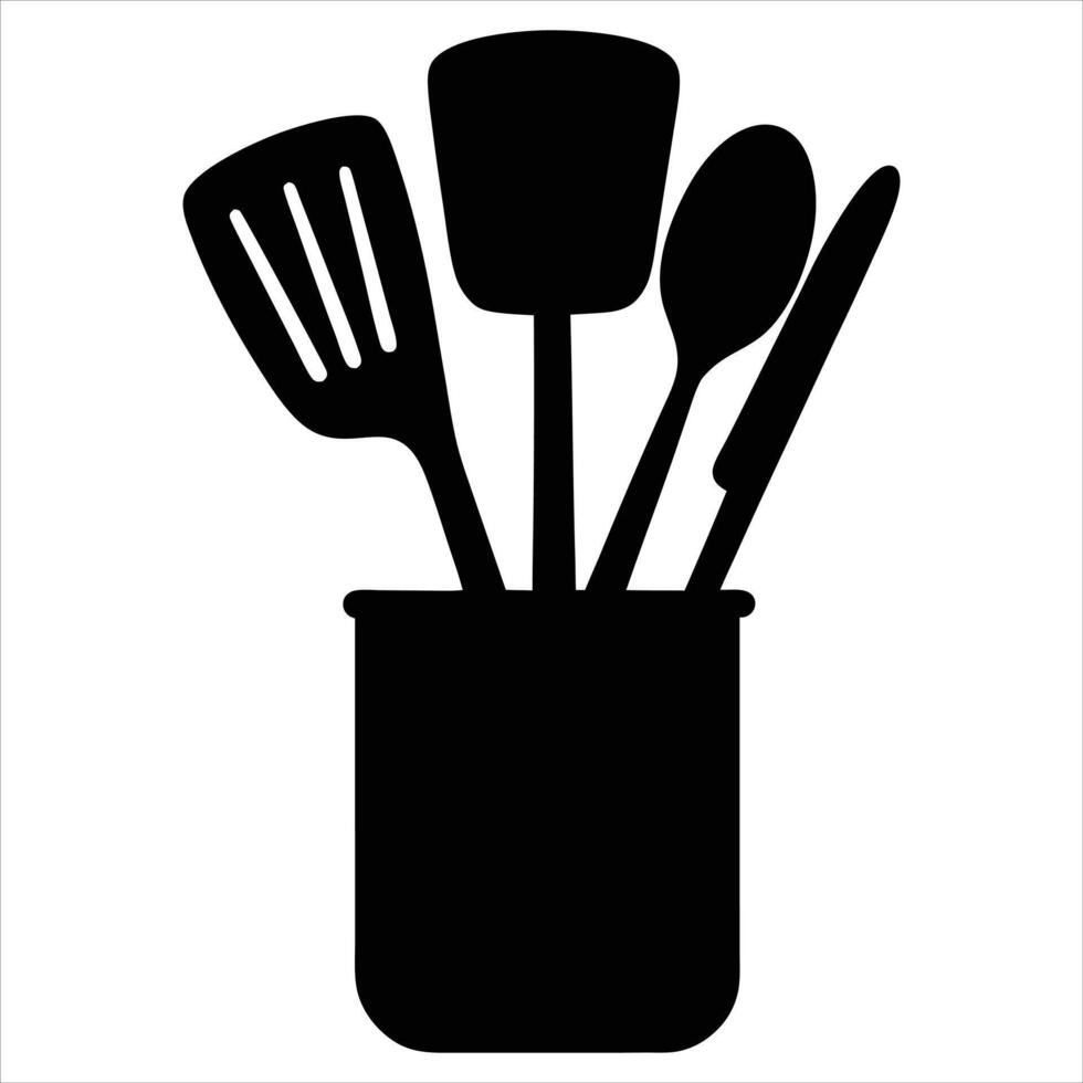 Kitchen utensils in a pot icon vector