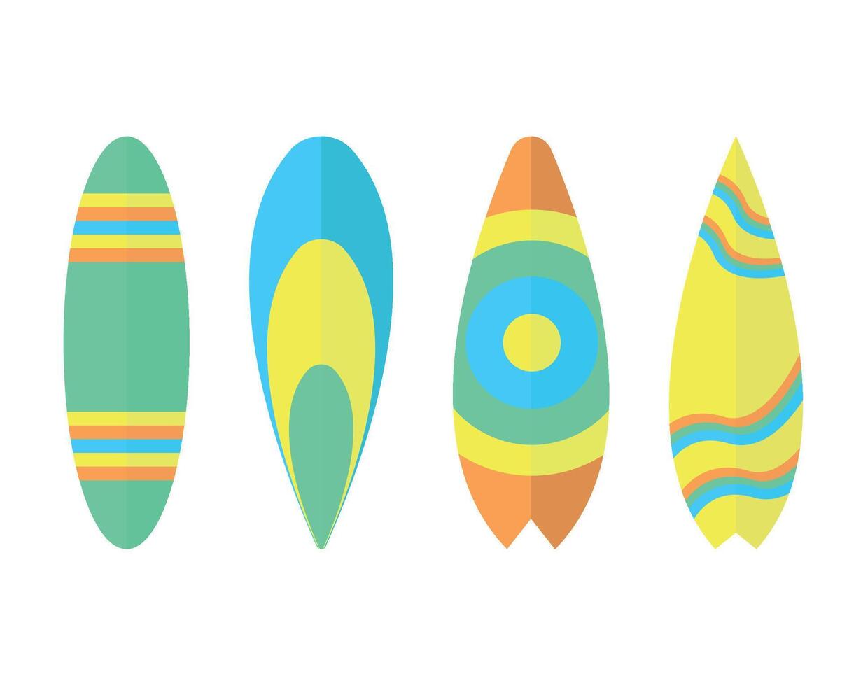 Set of four surfboard icons. Tourism, entertainment, recreation, sport. vector