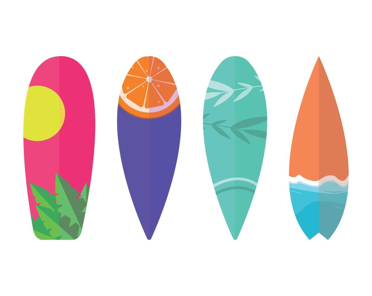 Set of surfboard icons on white background. Sport, hobby, tourism, entertainment. vector