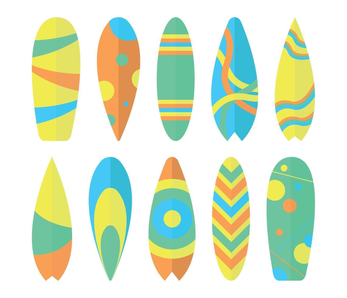 Set of ten surfboard icons on white background. vector