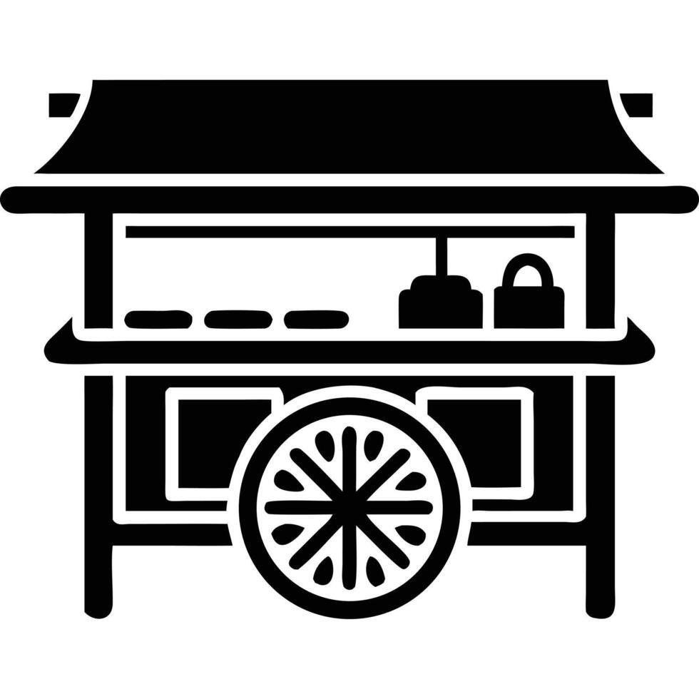 A black and white illustration of a food cart vector