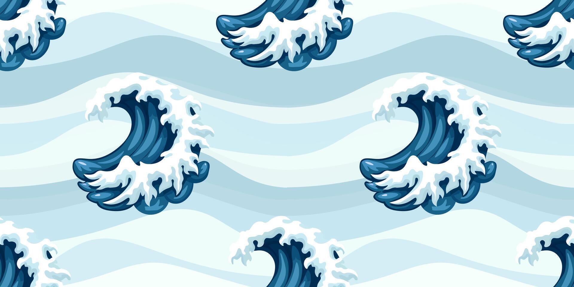 Ocean Wave Crest in Cute Seamless Pattern Style vector