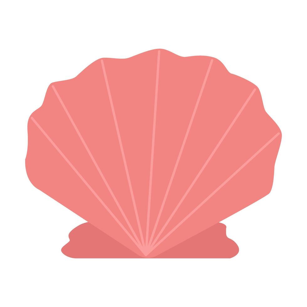 Seashell pink flat element isolated on transparent background. Underwater and summer beach object for design vector