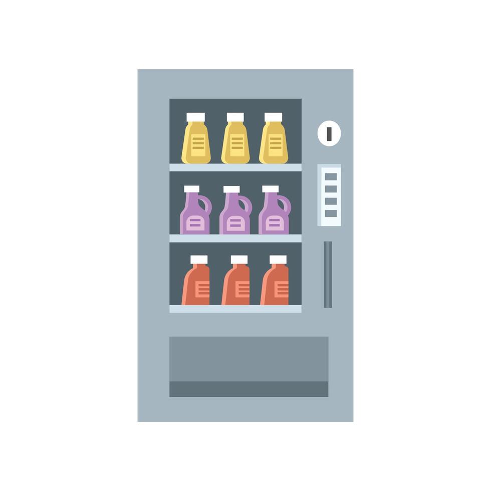 Vending machine. Bottle in the vending machine. Bottle of water. Bottle of soap. Modern vending machine. vector
