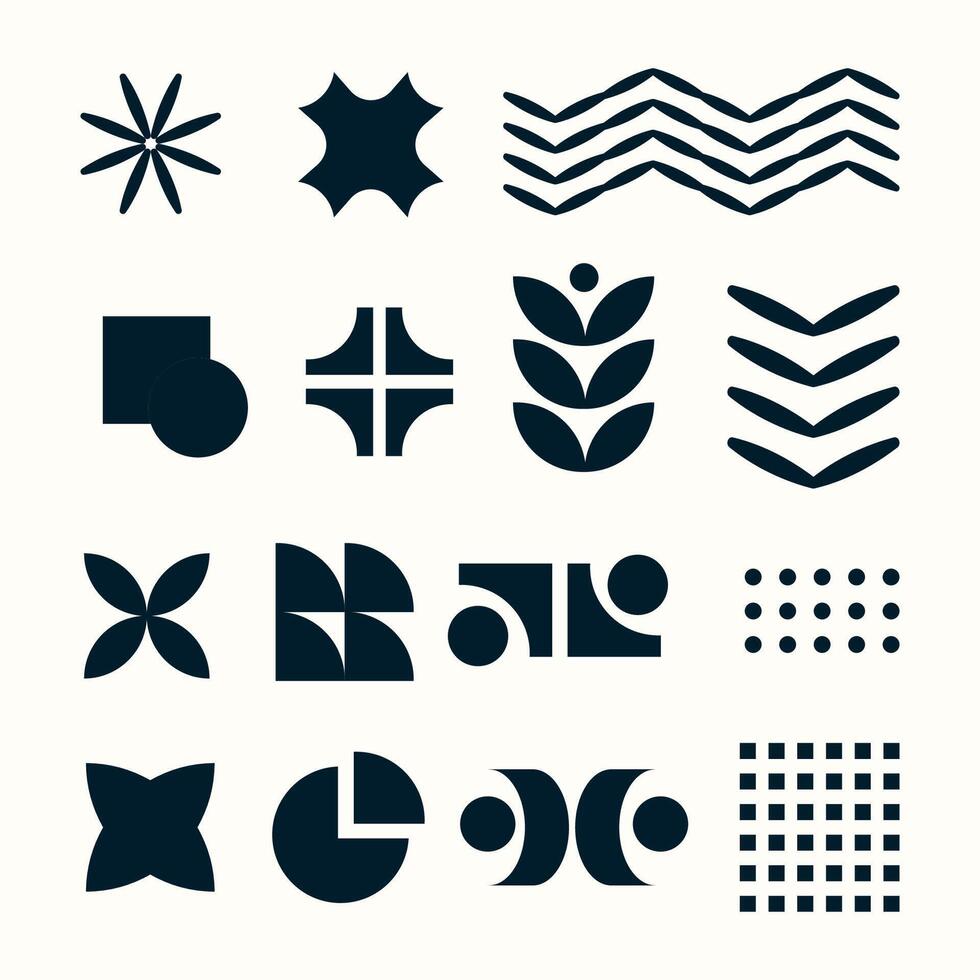 Modern abstract geometric symbols and shapes, retro elements. Brutal forms and figures set. Swiss design aesthetic. For branding, pattern design, digital art, web elements, creative design . vector