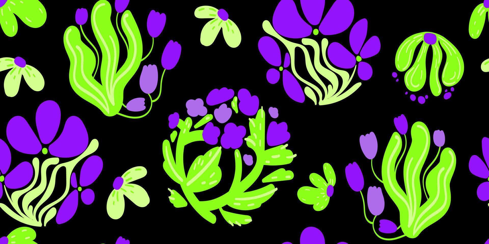 Seamless floral pattern with abstract flowers , bold botanical shapes and vivid contrast. Ideal for use in textile prints, wallpapers, wrapping paper, fashion design, backgrounds. illustration vector
