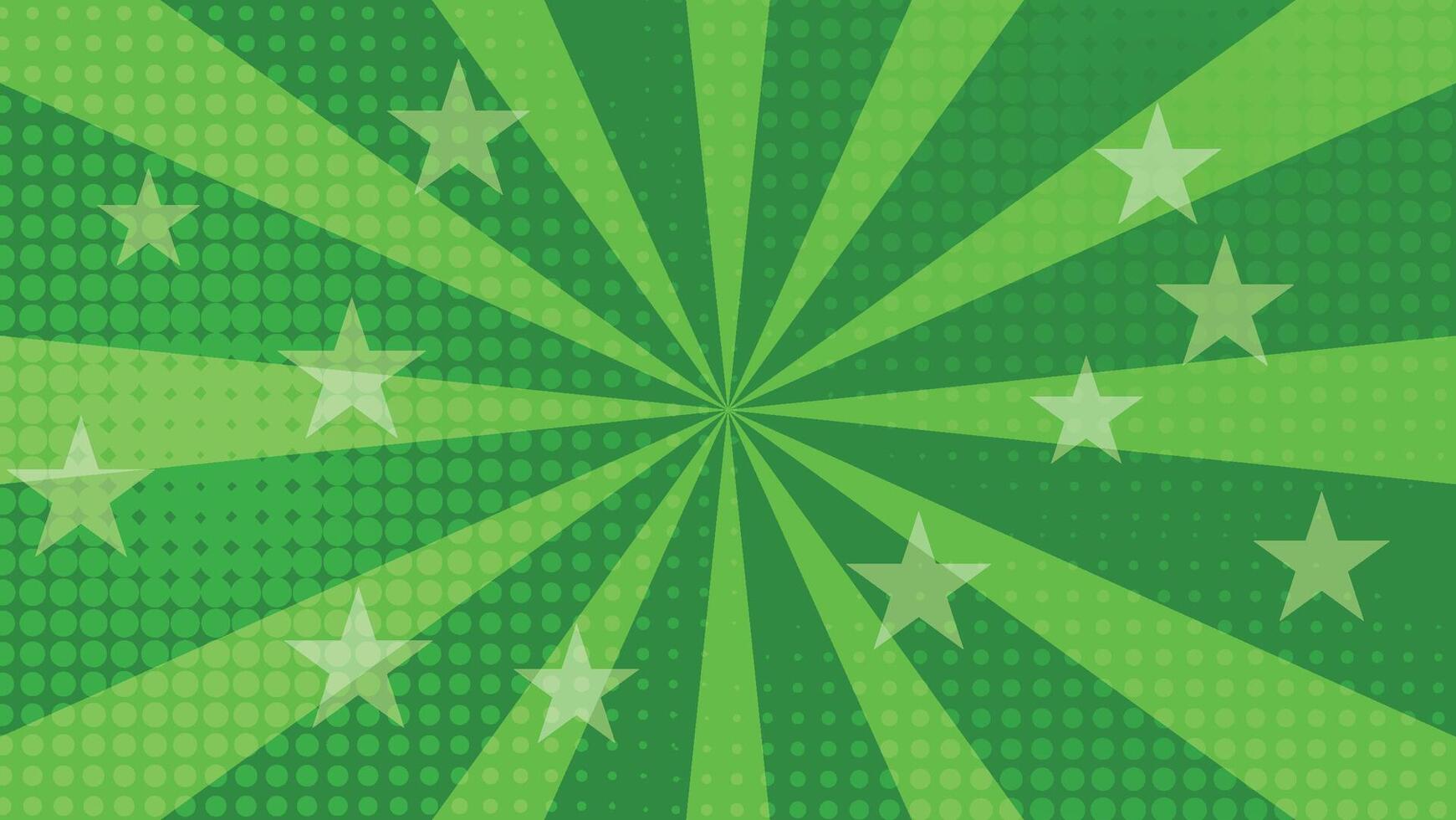 green cartoon background with festive sunburst and star decoration vector