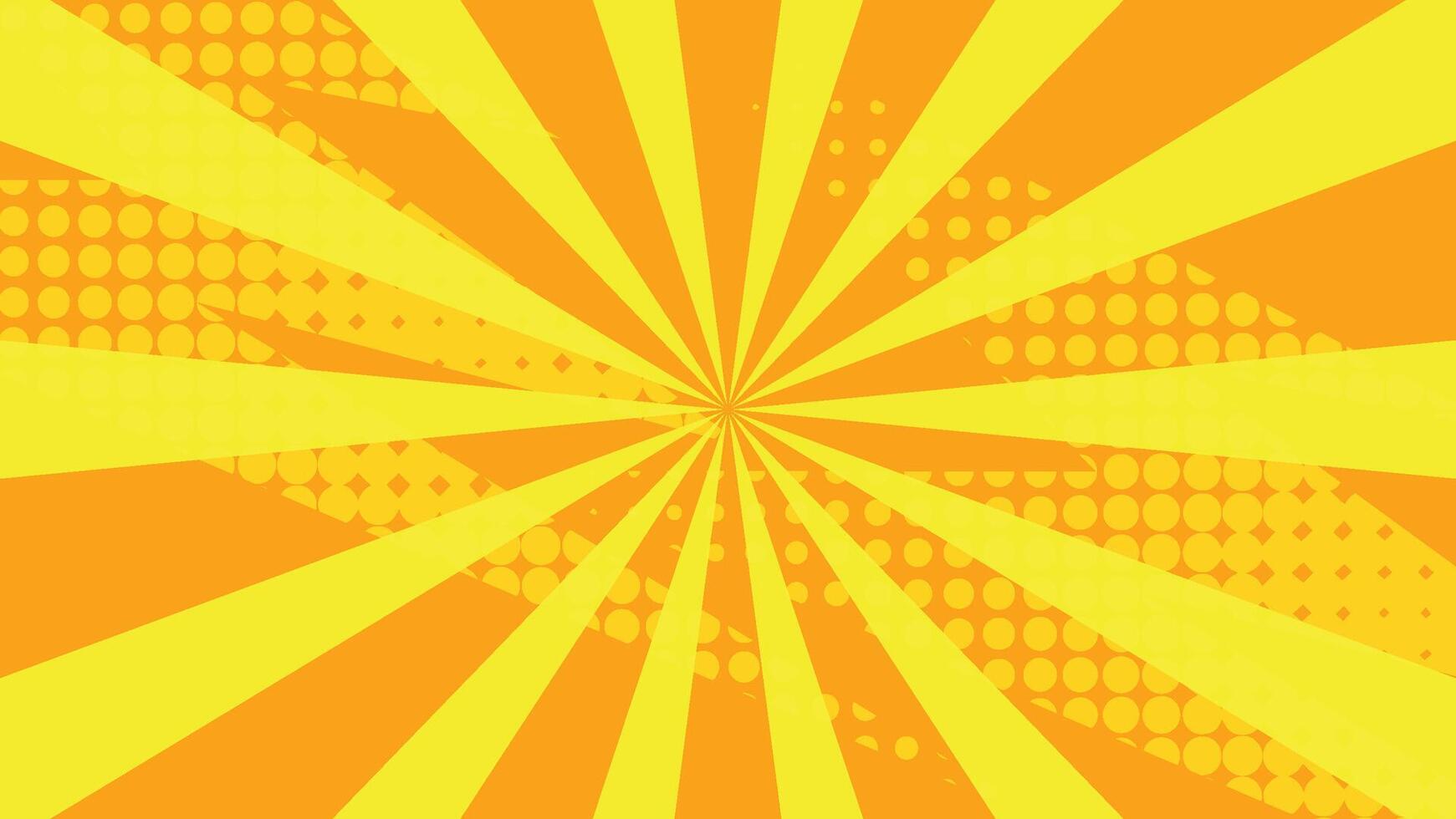 yellow cartoon background with abstract sunburst and graphic dots pattern design vector