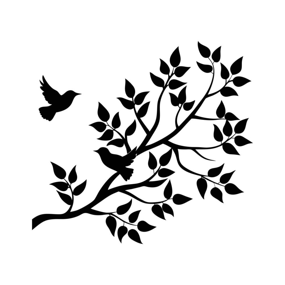 set of birds at tree branches silhouettes design vector