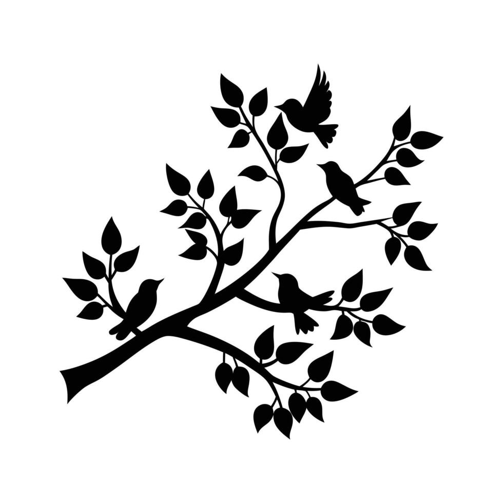 birds at tree branches silhouette design vector