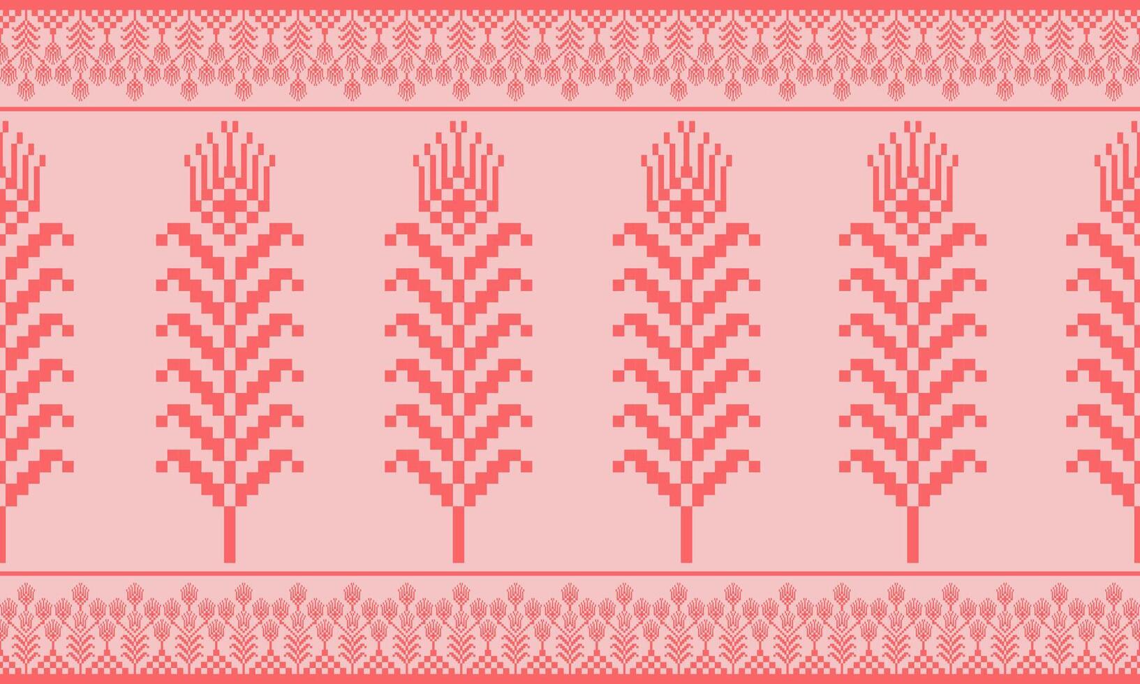 a detailed pattern composed of pixel designs with red flowers on pink background , design for fabric or various pattern printing works. vector