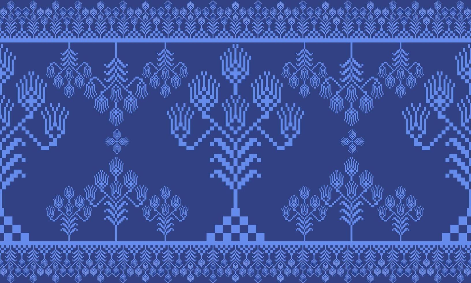 a detailed pattern composed of pixel designs with light blue flowers on light blue background , design for fabric or various pattern printing works. vector