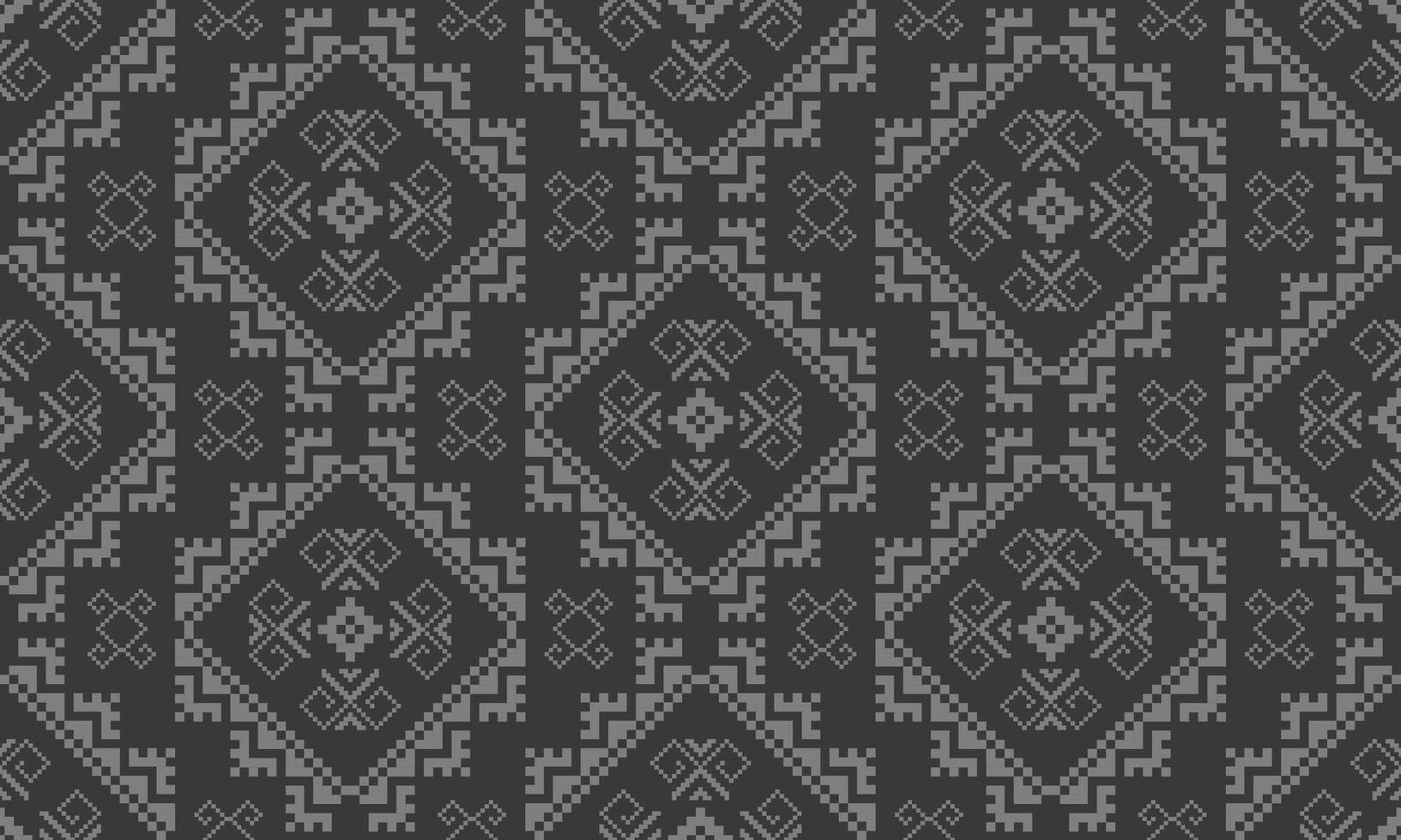 a detailed pattern composed of pixel designs with light gray square on dark gray background , design for fabric or various pattern printing works. vector