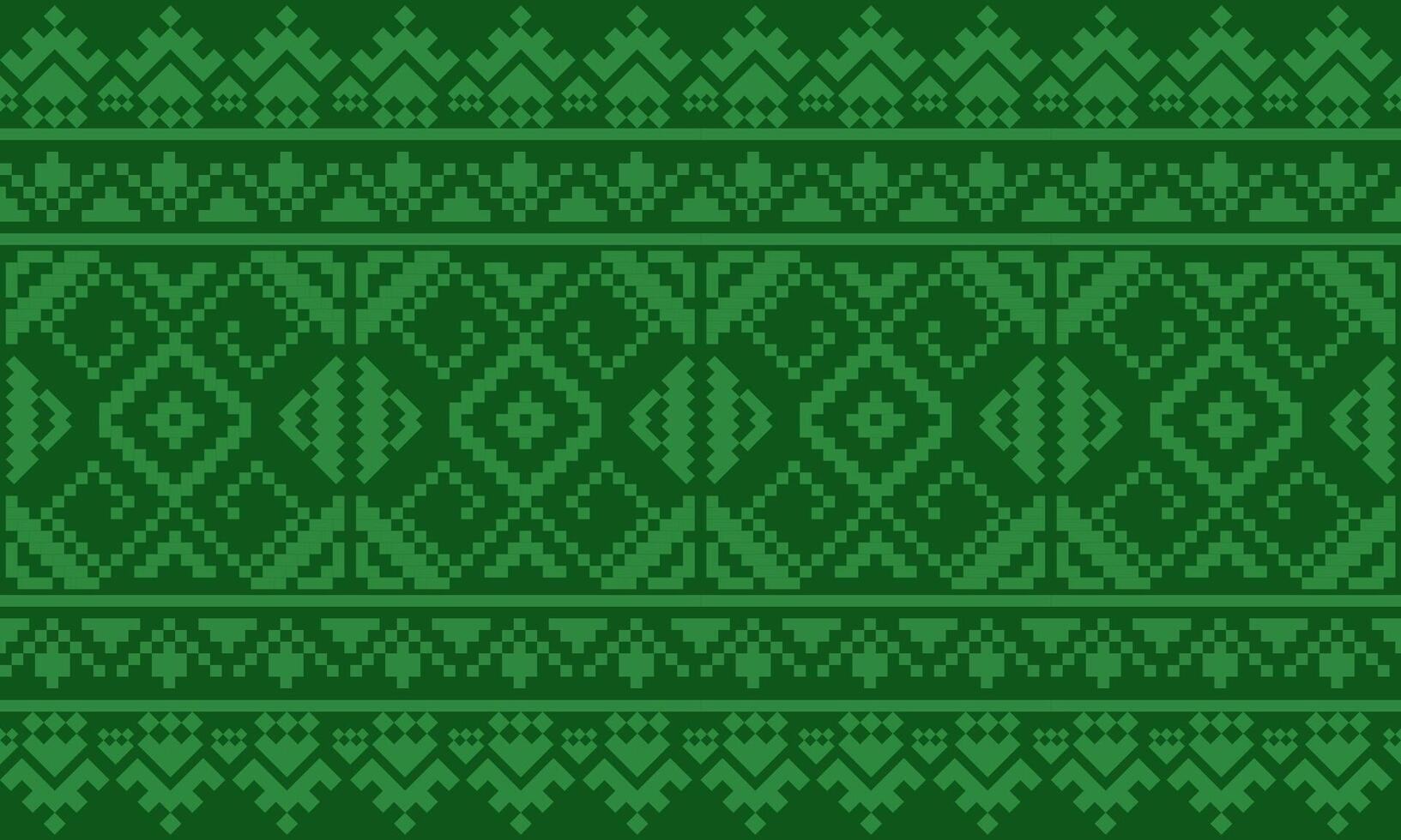 a detailed pattern composed of pixel designs with light green square on dark green background , design for fabric or various pattern printing works. vector