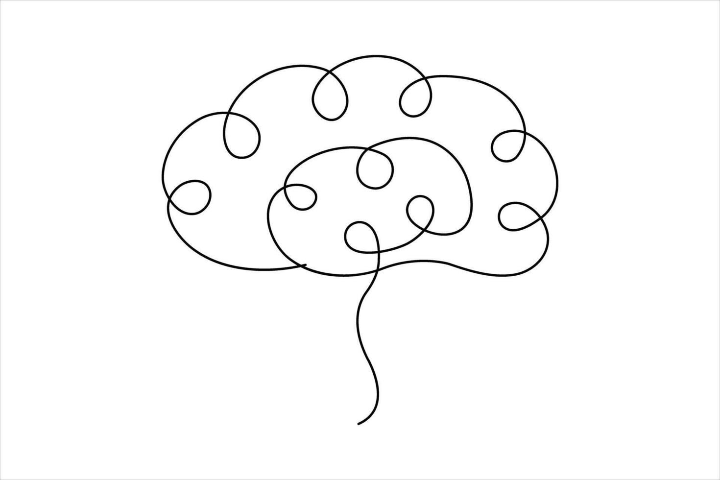 One line art silhouette brain design vector