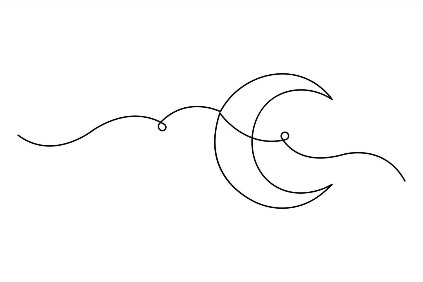 Crescent moon continuous single line art drawing of isolated vector
