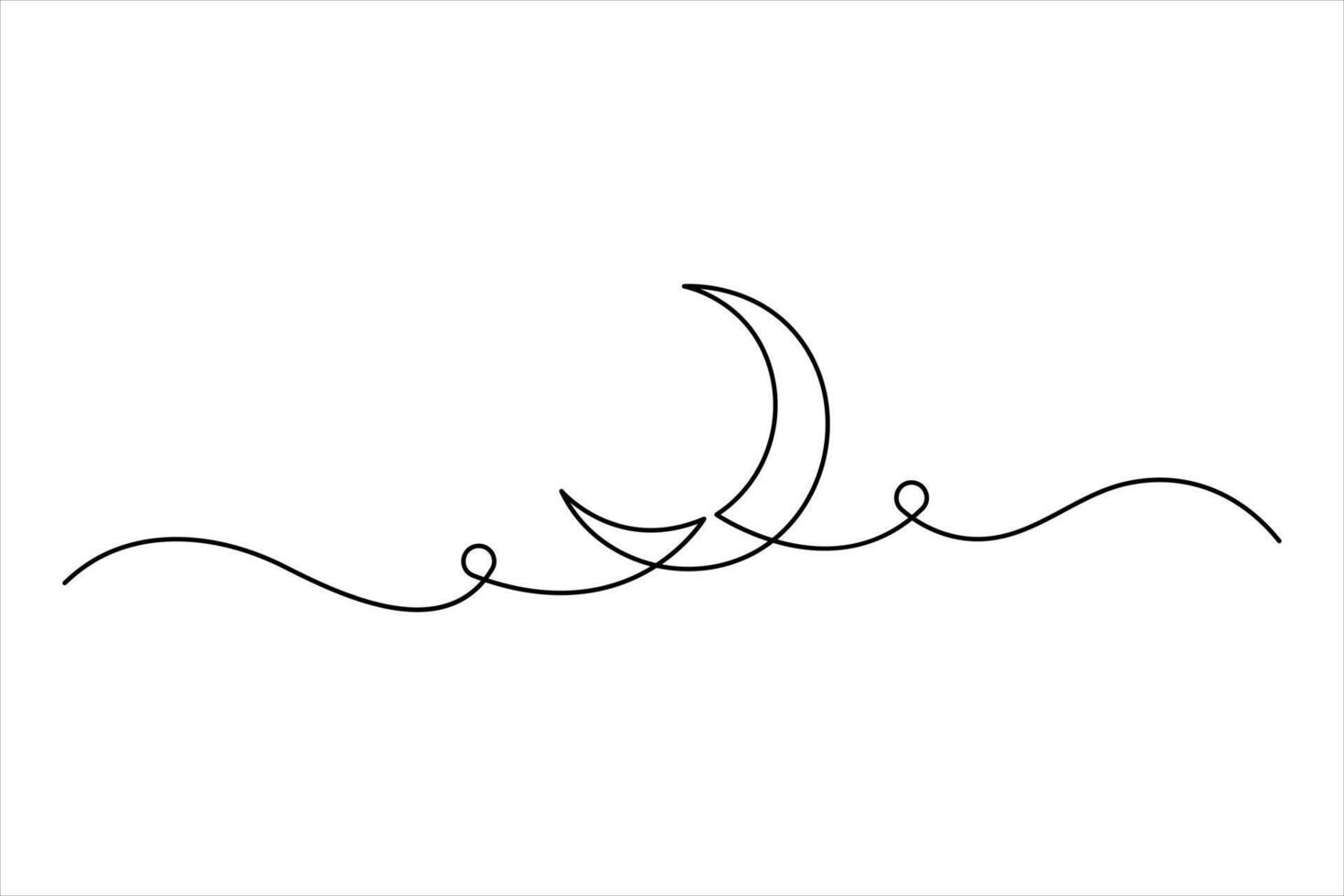 Crescent moon continuous one line art drawing of isolated outline vector