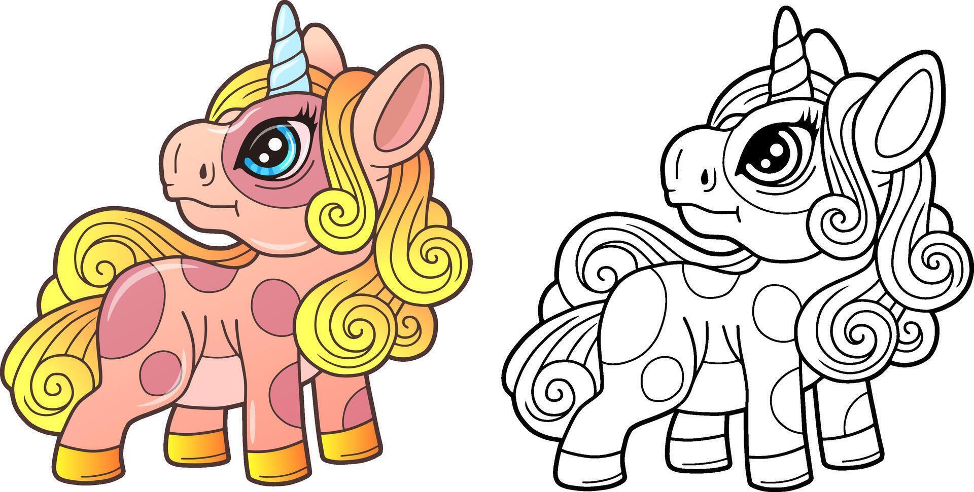 pony unicorn, coloring book for kids vector