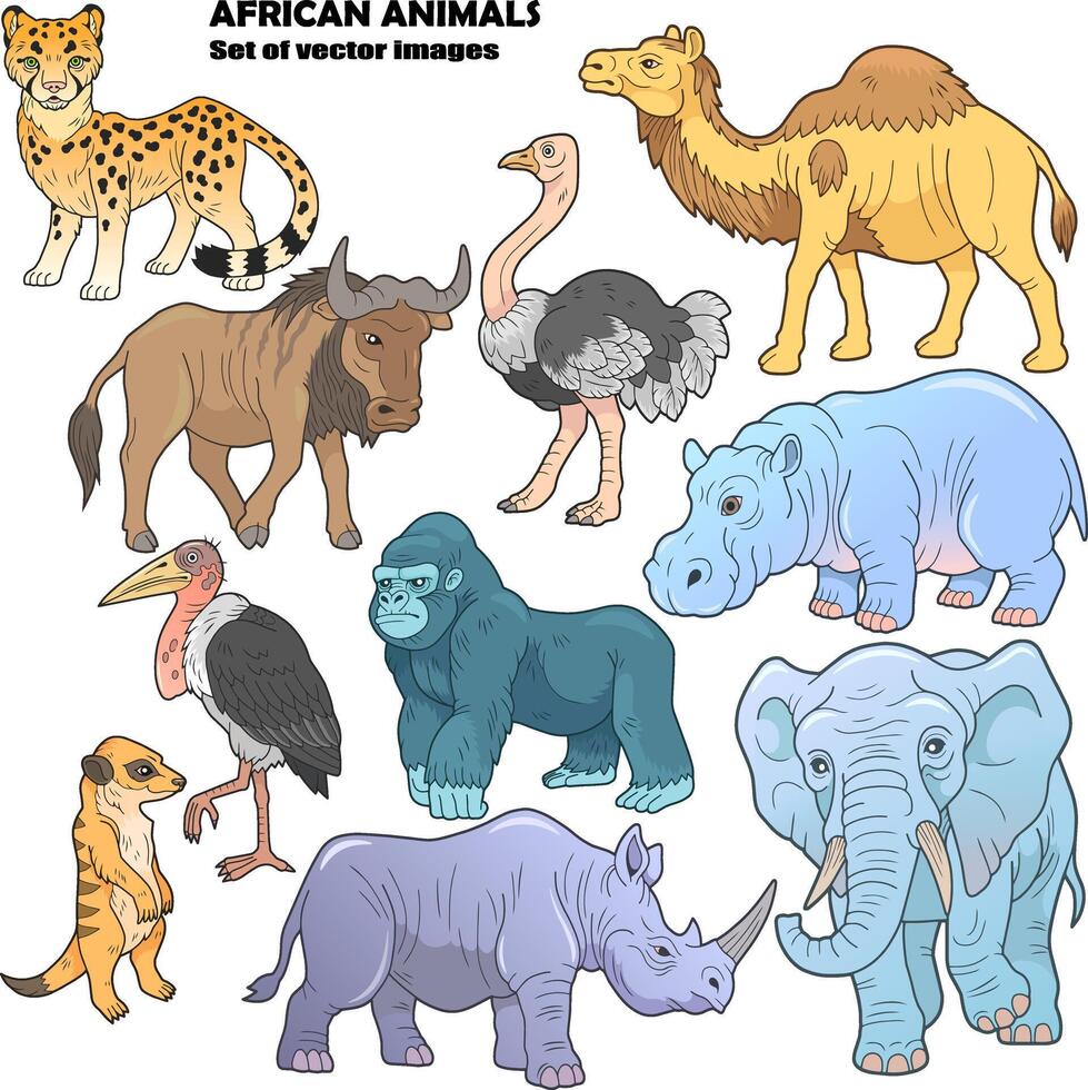 wild african animals, set of funny images vector
