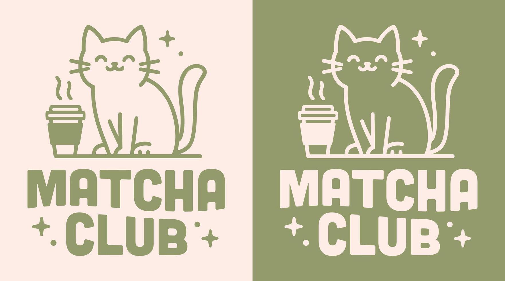 Matcha club latte cat lovers squad green tea retro vintage groovy aesthetic badge sticker shirt design logo funny healthy girl community cute Japanese Korean pet cafe printable gift poster print vector