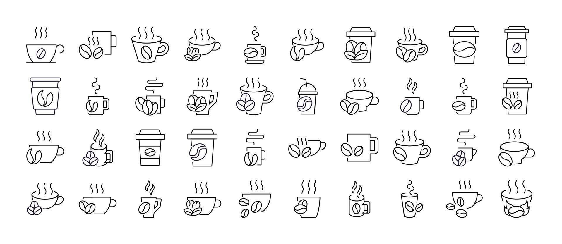 Coffee Beans with Mug Line Icon Set. Outline Signs for Graphic and Web Design, Apps, Adverts, Various Cards vector