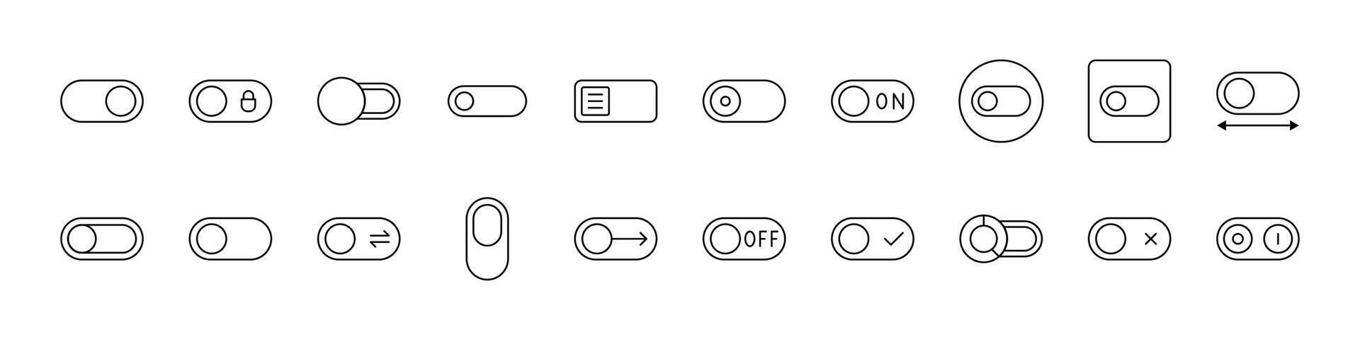 On Off, Switch Line Icon Collection. Outline Signs for Graphic and Web Design, Apps, Adverts, Various Cards vector