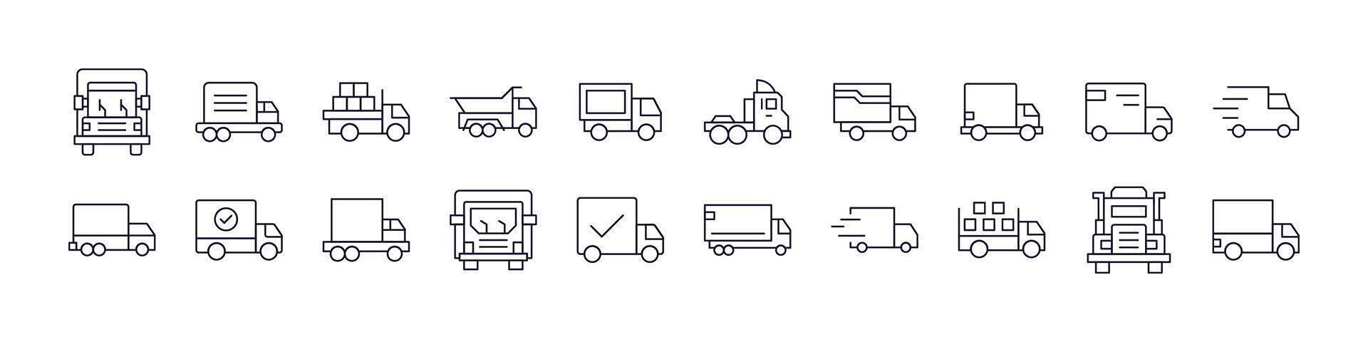 Delivery Truck Collection of Thin Icons. Editable Stroke. Perfect for Web Sites, Books, Cards, Apps vector