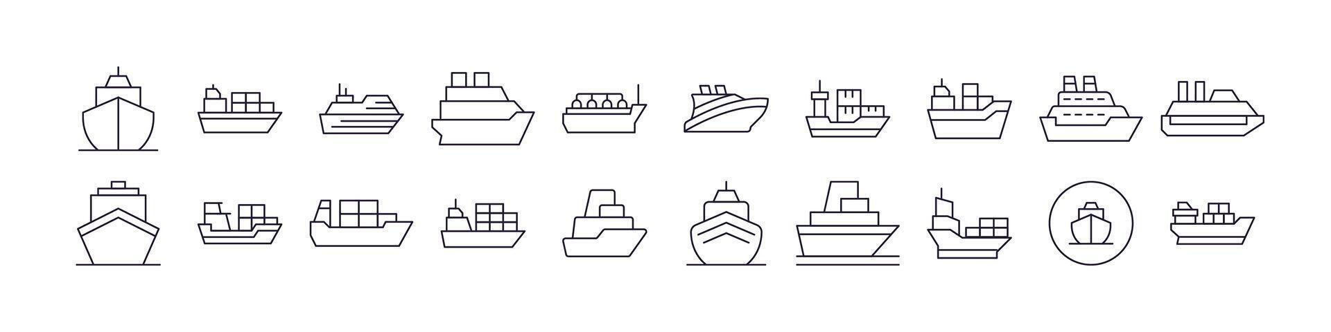 Passenger, Cargo and Cruise Set of Thin Icons. Editable Stroke. Perfect for Web Sites, Books, Cards, Apps vector