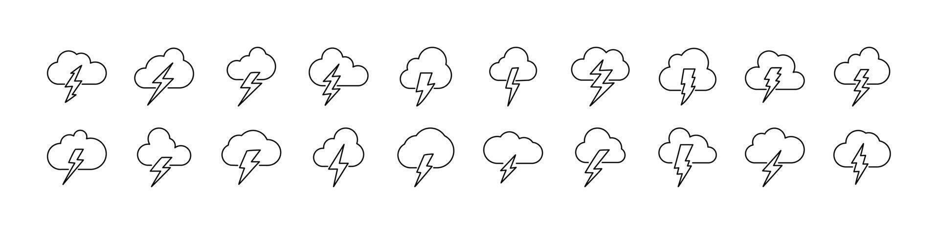 Lightning Simple Isolated Line Icons Collection. Editable Stroke. Perfect for Web Sites, Books, Cards, Apps vector