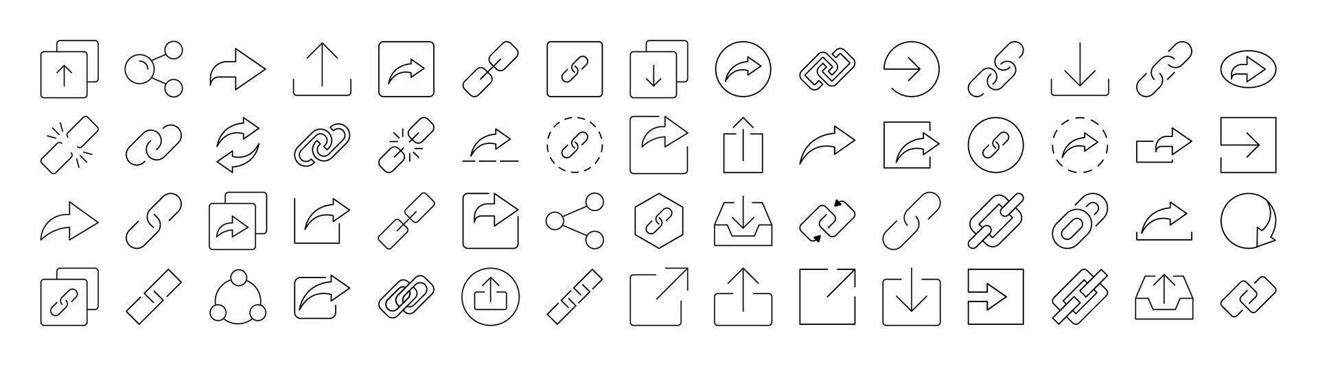 Set of Share and Link Related Line Icons. Outline Signs for Graphic and Web Design, Apps, Adverts, Various Cards vector