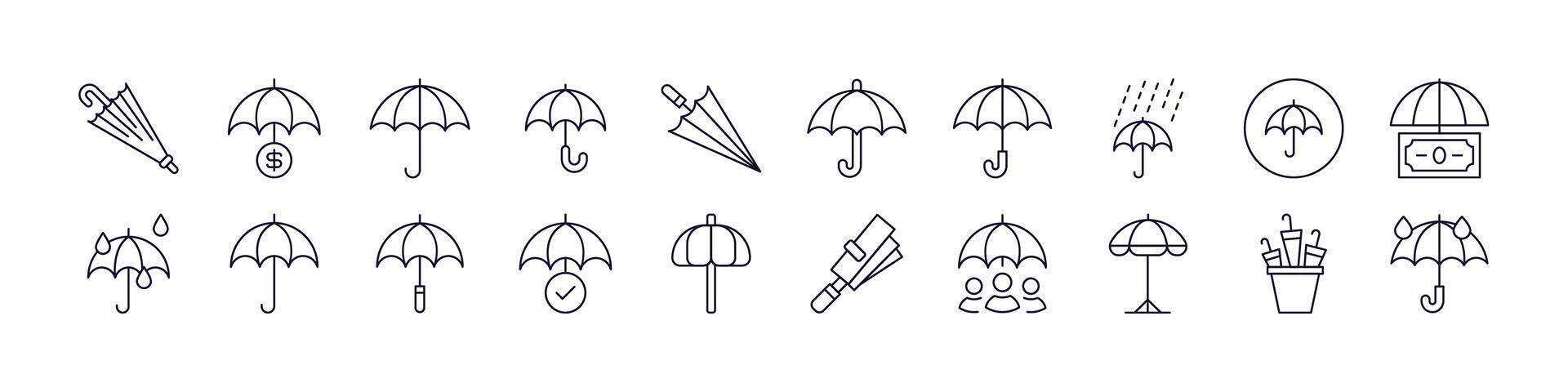 Umbrella Set of Thin Icons. Editable Stroke. Perfect for Web Sites, Books, Cards, Apps vector