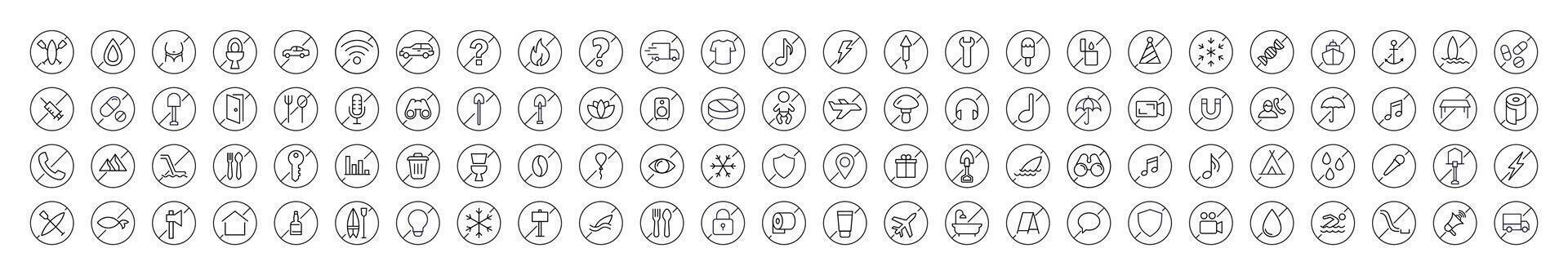 Forbidden Line Icon Set. Outline Signs for Graphic and Web Design, Apps, Adverts, Various Cards vector