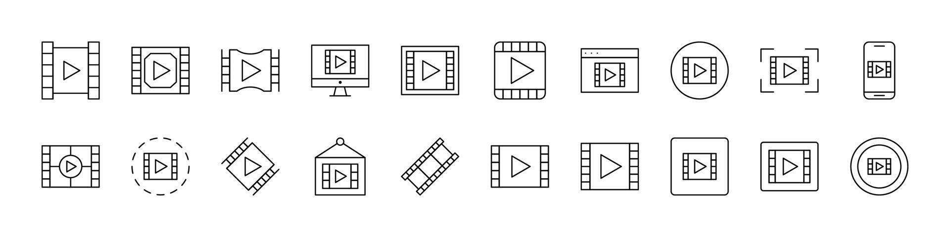 Movie Tape Thin Line Icon Set. Outline Signs for Graphic and Web Design, Apps, Adverts, Various Cards vector